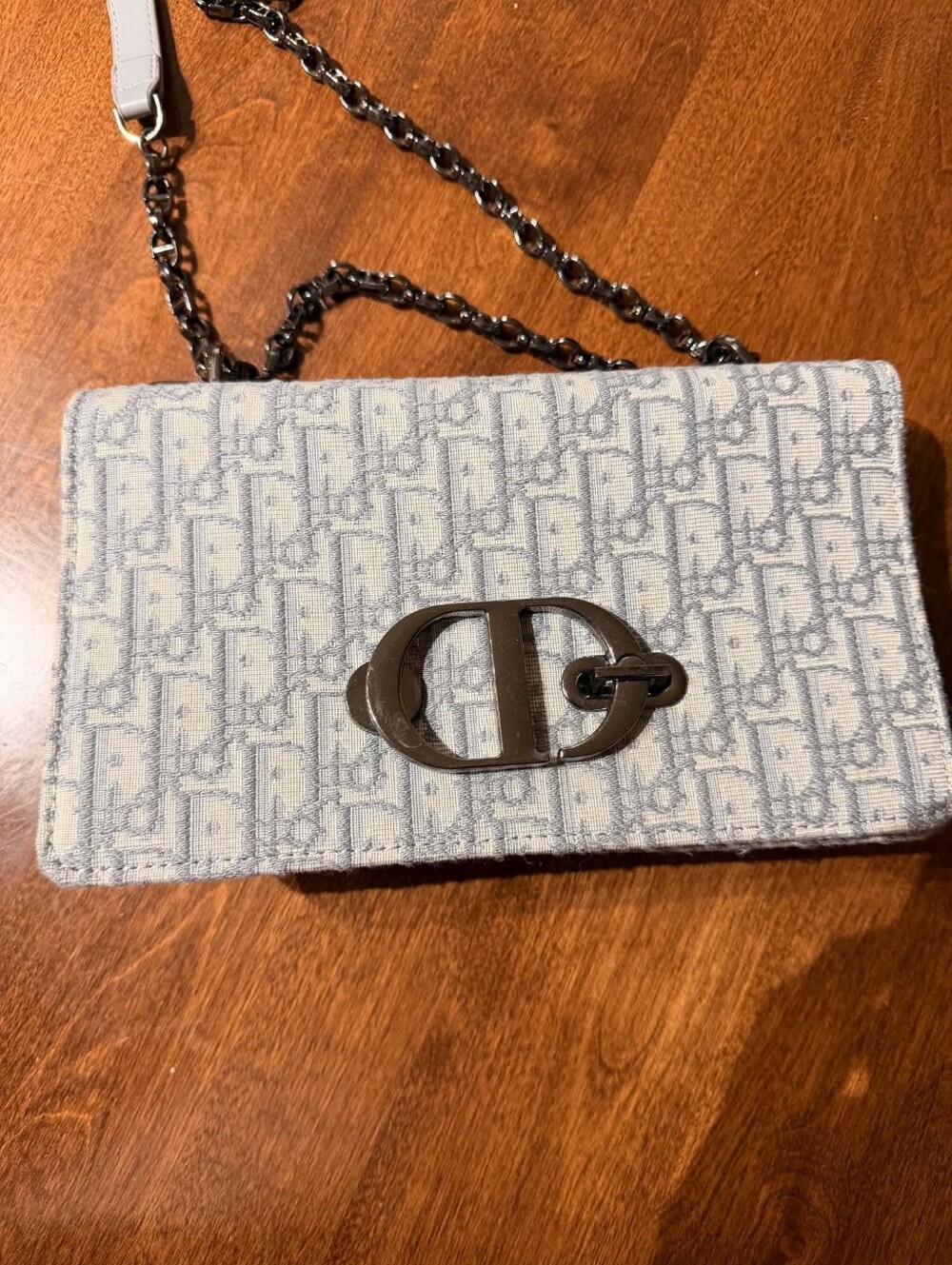 Dior Light Gray Oblique Canvas Shoulder Bag with Silver Hardware